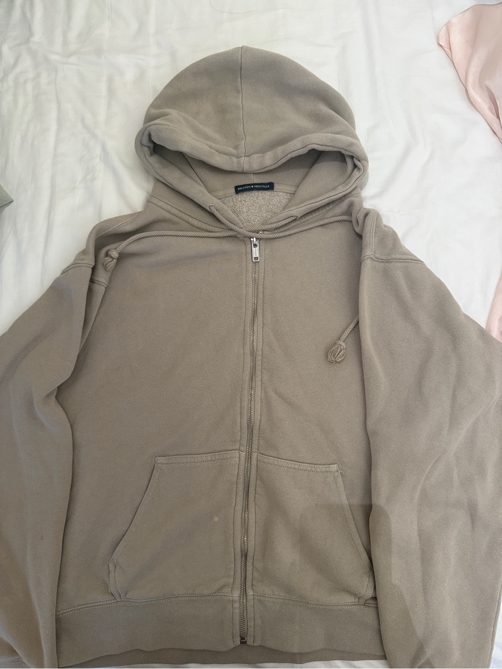 Brandy Melville Taupe Zip-Up Hoodie